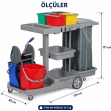 Mulpex Profesyonel Kat Arabası Gri 4x6 L Kovalı Temizlik Arabası Çift Kovalı Sıkma Presli 134 cm