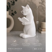 – Kitap Okuyan Kedi Dekoratif Kitaplık Biblosu (20 Cm)