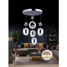 Mozaik Model 5'li Gümüş 3 Renk Modu Ledli Kristal Taşlı Modern Salon Mutfak Oturma Odası LED Avize