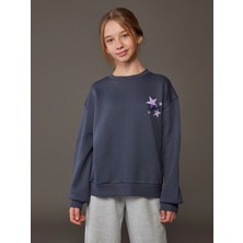 Lc Waikiki Yeni Sezon Bisiklet Yaka Baskılı Kız Çocuk Kalın Sweatshirt
