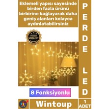 Wintoup #perdeled 10 Saçaklı Dış Mekan Uyumlu Fişli Eklemeli 8 Fonksiyonlu Animasyonlu Kar Tanesi Perde LED