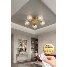 Güneş Model Gold 5"li Ledli 3 Renk Modu Kristal Salon Mutfak Yatak Çocuk Odası Avize