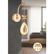 Yağmur Model Tekli Gold 3 Renk Modu Kristal Taşlı Salon Mutfak Yatak Çocuk Odası Aplik