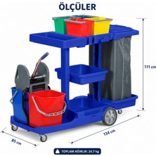Mulpex Profesyonel Kat Arabası Mavi 4x6 L Kovalı Temizlik Arabası Çift Kovalı Sıkma Presli 134 cm