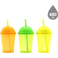 Ttt Pipetli Bardak - 450 ml - Şeffaf Renkli - Plastik
