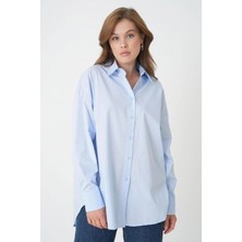 Minaaise Kadın Mavi %100 Pamuk Oversize Tunik Gömlek 30017