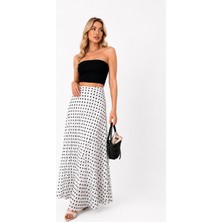 Motiv Puantiyeli Şifon Etek/iç Astarı Uzun Tesettüre Uygun MODEL/102CM Maxi Boy
