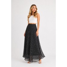 Motiv Puantiyeli Şifon Etek/iç Astarı Uzun Tesettüre Uygun MODEL/102CM Maxi Boy