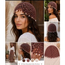 Ekinoksen Bohem Pullu ve Boncuklu File Detaylı Bandana,bere,şapka