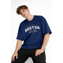 Mooien Boston - Baskılı Oversize Tişört Lacıvert