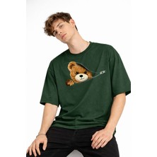 Mooien Mn - Bear Baskılı Oversize Tişört Hakı