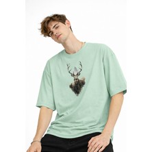 Mooien Deer - Oversize Erkek Tişört Su Yesılı