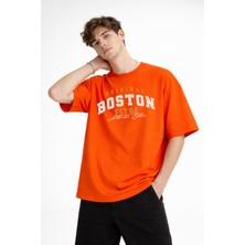Mooien Boston - Baskılı Oversize Tişört Turuncu