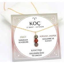 Taşmir Koç Burcu Doğal Taş Altın Kaplama Zincirli Kolye - Pirit, Kırmızı Jasper & Kantaşı