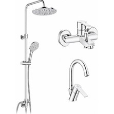 ECA E.c.a Ar Lite Banyo Bataryası + Ar Lite Kuğu Borulu Lavabo Bataryası + Ar Tuna Duş Kolonu| 5 Yıl Garantili