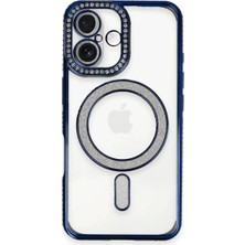 Verto Newface Apple iPhone 16 Plus Kılıf Joke Simli Magneticsafe Kılıf - Lacivert