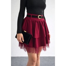 Motiv Güpürlü Mini Etek/kemerli