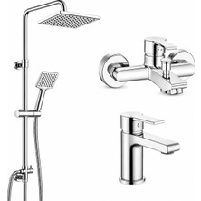 ECA E.c.a Ar Lite Banyo Bataryası + Kuğu Borulu Lavabo Bataryası + Evye Bataryası + Tuna Duş Kolonu | 5 Yıl Garantili