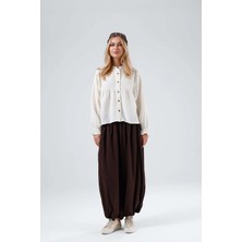 Minaaise Astarlı Vual Beli Lastikli Şalvar Pantolon Kahverengi 31179