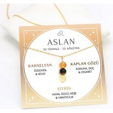 Taşmir Aslan Burcu Doğal Taş Altın Kaplama Zincirli Kolye - Pirit, Kırmızı Jasper & Kan Taşı
