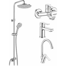 ECA E.c.a Ar Lite Banyo Bataryası + Lavabo Bataryası + Evye Bataryası + Tuna Duş Kolonu | 5 Yıl Garantili