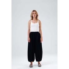 Minaaise Astarlı Vual Beli Lastikli Şalvar Pantolon Siyah 31179