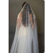Bba New Trend Yoğun Iri Boy Inci Uzun Gelin Duvak 2 mt Gelin Duvağı,gelinlik Aksesuarı Nikah ,incili Gelin Duvak