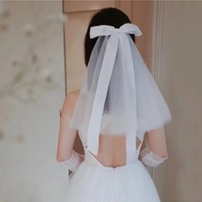 Bba New Trend Beyaz Gelin Duvak,fiyonklu Gelin Duvak 40 cm Tokalı Gelin Duvak