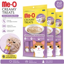 ‎Me-O Me-O Creamy Treats Kedi Ödül Maması Ton Balıklı Deniz Taraklı 3 Paket (4X15 G) Kremalı Sıvı Stick Ödül Maması Taurinli Vitamin E