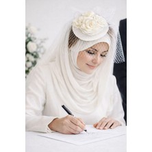 Bba New Trend Zarif Krem Gelin Şapkası Vualet Tesettür ve Açık Gelin Için Nikah Aksesuarı