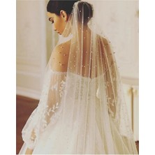 Bba New Trend Incili Duvak 1,5 M Tokalı Incili Duvak 1.5 Metre En - Gelin, Nikah, Duvağı,tül, Kırık Beyaz