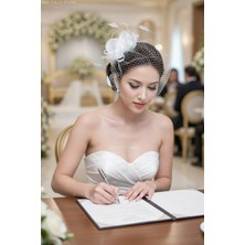 Bba New Trend Nikah Için Beyaz Gelin Saç Aksesuarı Tül Vualet Şapka Düğün Nişan Zarif Tasarım