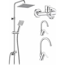 ECA E.c.a Ar Lite Banyo Bataryası + Ar Lite Kuğu Borulu Lavabo Bataryası + Ar Lite Evye Bataryası + Ar Dicle Yağmurlama Duş Kolonu| 5 Yıl Garantili