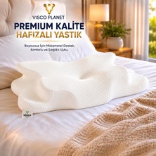 Visco Planet Ortopedik Visco Boyun Yastığı Memory Foam Boyun Destekli Ergonomik Uyku Yastığı 62X42X13/10 cm