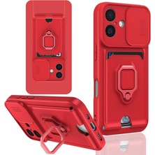 Ozkr Store Apple Iphone 16 Kılıf Zuma Kartvizitli Yüzüklü Silikon - Kırmızı