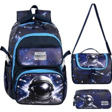 My Vintage Deri Baskılı Astronot Desenli Ilkokul Sırt Çantası,termal Beselnme Çantası ve Kalemlik