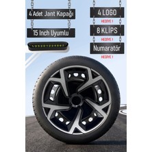 Renault Jant Kapağı Seti 4 Adet 15" Inç Gri Siyah ( Clio 4 5 Symbol Megane Kangoo Fluence Taliant Express Brodway ) R023