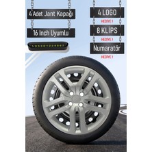 Renault Clio 5 Clio 4 16" Inç Jant Kapağı Seti 4 Adet Gri Yeni Model Kırılmaz 4 Bijonlu G075