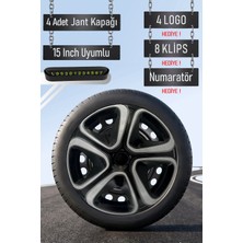 Renault Jant Kapağı Seti 4 Adet 15" Inç Gri Siyah ( Clio 4 5 Symbol Megane Kangoo Fluence Taliant Express Brodway ) R022