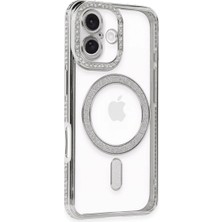 Ozkr Store Apple Iphone 16 Kılıf Joke Simli Magneticsafe Kılıf - Gümüş