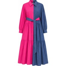 HANIQA Çift Renkli Denim Elbise