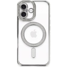 Ozkr Store Apple Iphone 16 Plus Kılıf Joke Simli Magneticsafe Kılıf - Gümüş
