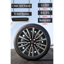 Fiat 15" Inç Jant Kapağı Seti Doblo Fiorino Egea 4 Adet Gri Siyah 5 Bijonlu R031