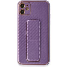 Ozkr Store Apple Iphone 12 Kılıf Coco Karbon Standlı Kapak - Mor