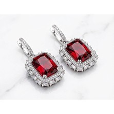 Leifa Jewelry Leıfa Granat Taşlı Swarovski Küpe – 925 Ayar Gümüş, Rodyum Kaplama