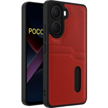 Ozkr Store Xiaomi Poco X7 Pro Kılıf Sara Kartvizitli Deri Kılıf - Kırmızı