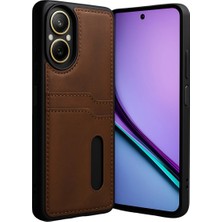 Ozkr Store Realme 12 Lite Kılıf Sara Kartvizitli Deri Kılıf - Taba