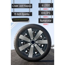 Renault Jant Kapağı Seti 4 Adet 15" Inç Gri Siyah ( Clio 4 5 Symbol Megane Kangoo Fluence Taliant Express Brodway ) R030