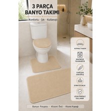 Tepehan 3’lü Banyo Paspası Halısı Seti Kaymaz Tabanlı Yıkanabilir Klozet Takımı