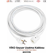 Viko Seyyar Uzatma Kablosu 5m (5 Metre) 3x1.5 mm %100 Bakır Öznur Kablo | Orijinal Viko Erkek Dişi Fiş | Klemens Terminalli | Topraklı | Tse Ce Belgeli